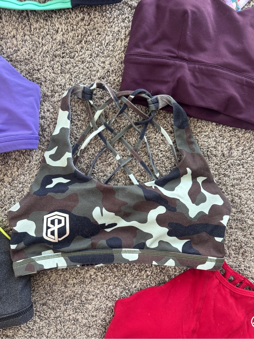 Mixed Women's Sports Bras Set - Purple, Black, Camo, Red, Teal Accents - Picture 4 of 8